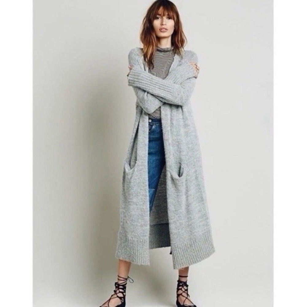 Free People Santa Cruz Cardigan Long Duster/ Light Gray /Alpaca Blend / Size XS‎
